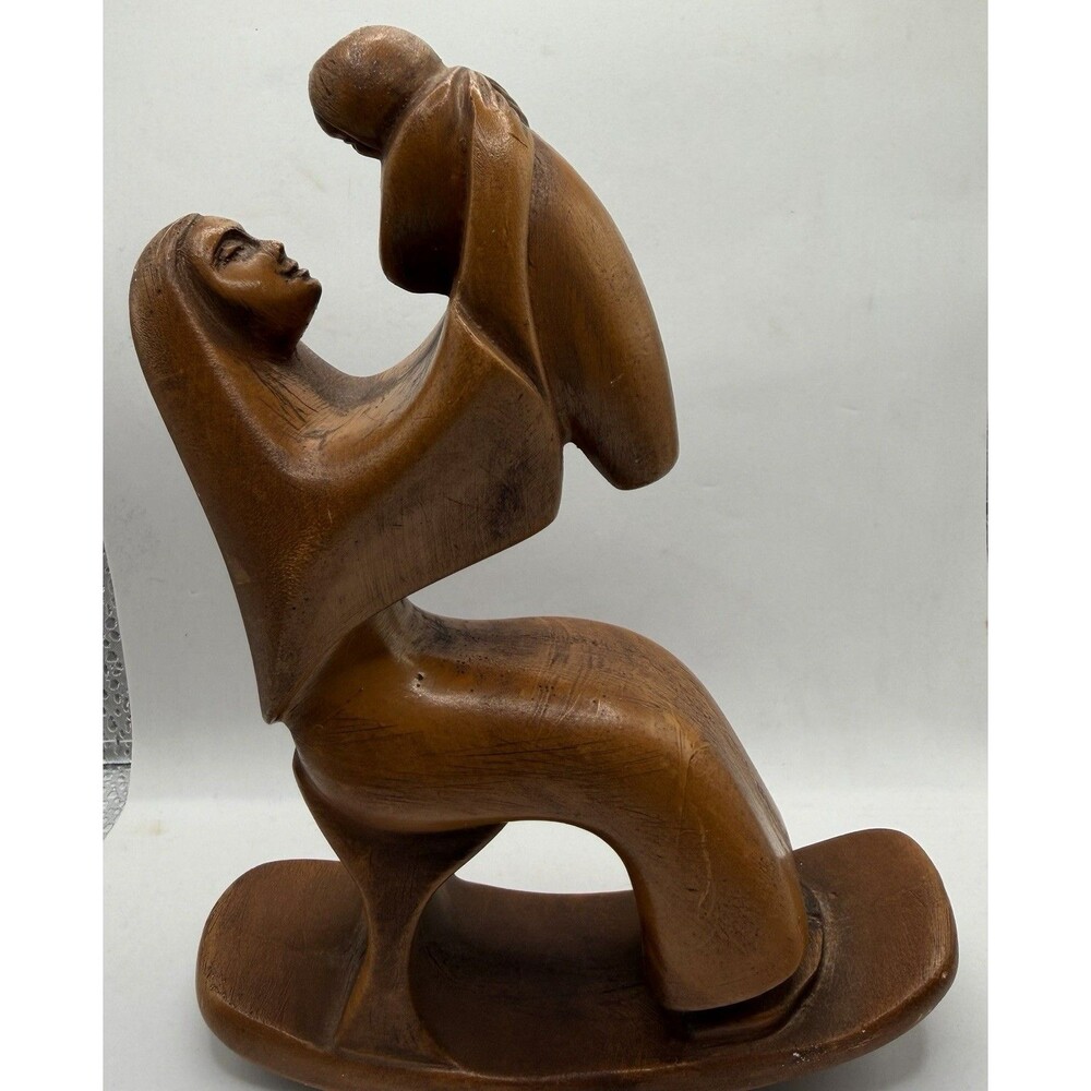 Mother Child Wood Sculpture Figurine Mexican Folk Art Jesus Virgin Mary